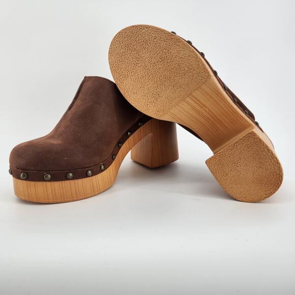 Mia Dark Brown Faux Suede Closed Toe Chunky Clog Block Heel Shoes Women's size 8 - Picture 3 of 5